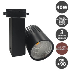 Foco LED 40W Negro para Carril Monofásico BRIDGELUX Chip 100º CRI +90