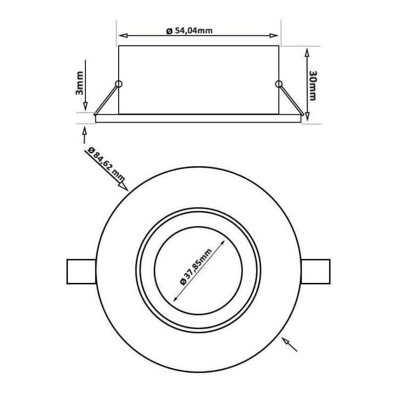 Aro Redondo Orientable Blanco y negro para  GU10 MR16  Ø85mm Aluminio