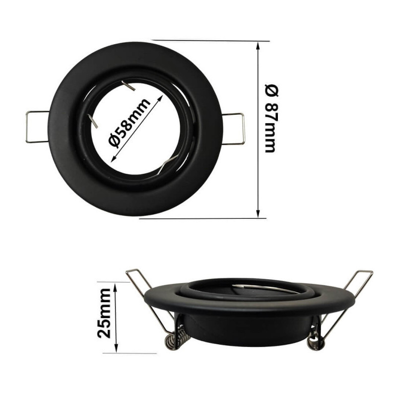 Aro Redondo Negro Orientable para dicroica LED GU10 MR16