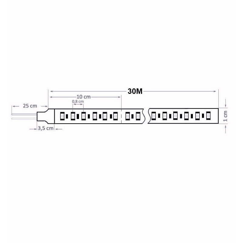 Tira LED 14W/m 220V 120Led/m Rollo de 30 metros  1.890 Lm/m  IP67 Chip Bridgelux