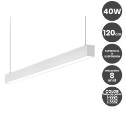Lámpara lineal Colgante o Superficie Blanca LED 40W Interconexión lineal Color Seleccionable 120cm