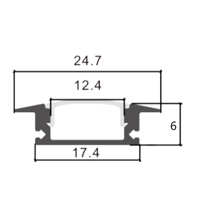 Perfil Aluminio Alas 2m. para empotrar