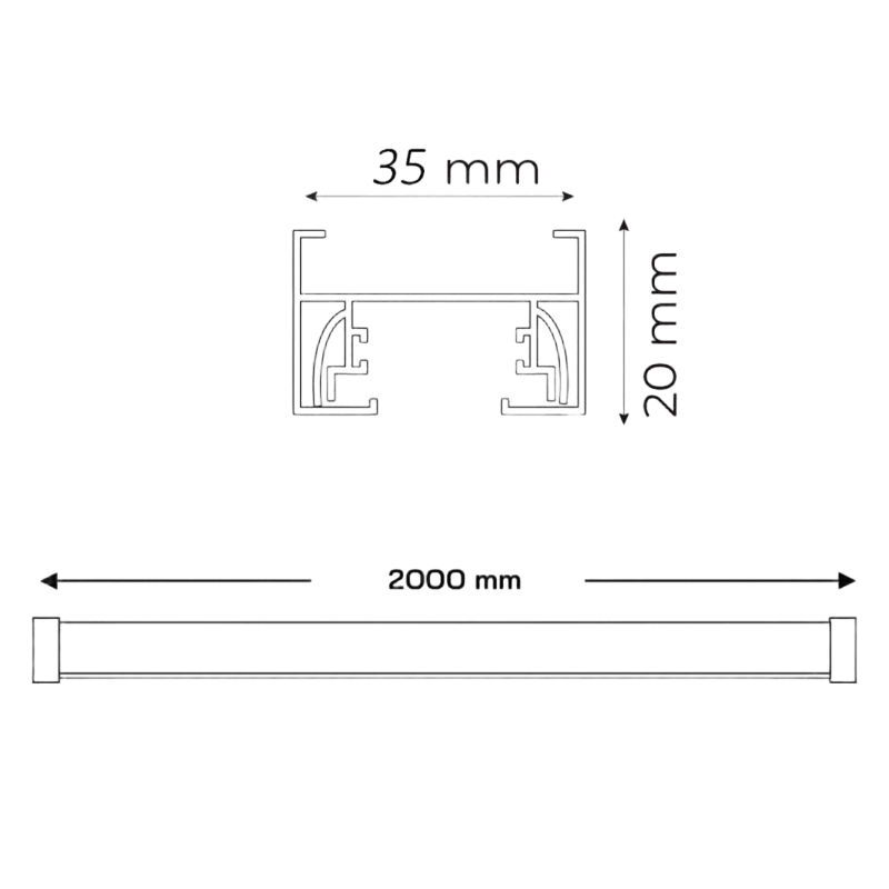 Carril Monofásico 2 metros REFORZADO para Focos LED