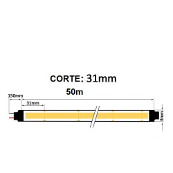 Tira LED COB 24V 12W/M GAMA PRO -  320 LED/m 1.320 Lm FLIP CHIP CRI90 IP66 Bobina 50 metros