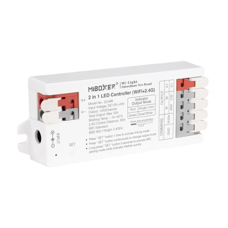 Controlador LED 12V-24V 10A/canal 2 en 1 monocolor + CCT - 2,4 GHz Dimming push + RF+ smartwifi