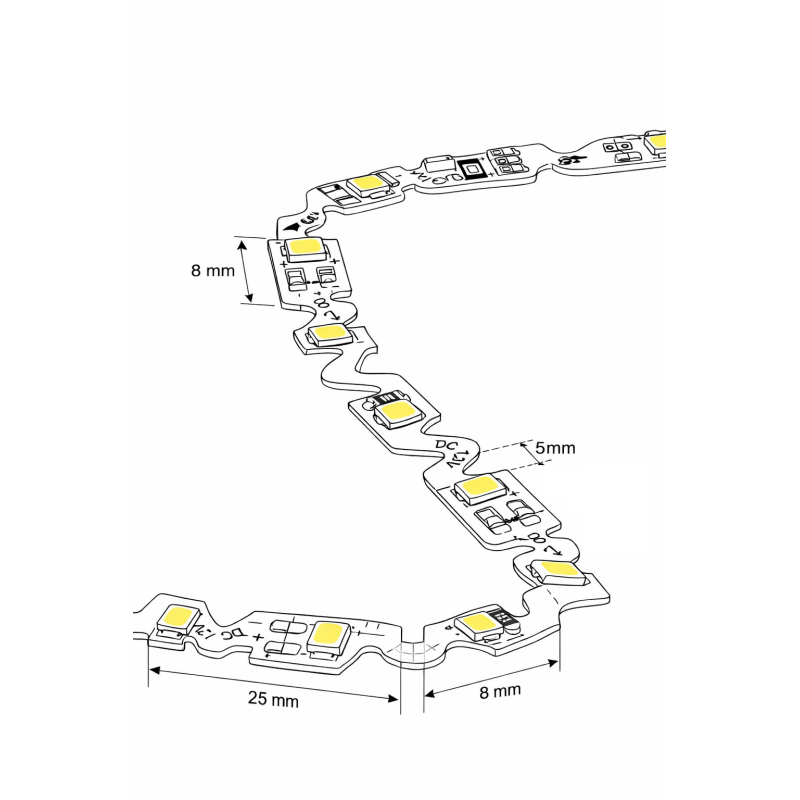 Tira LED Troquelada ZigZag 12V 8W/M IP20 - 120xLED/m Bobina 10 metros