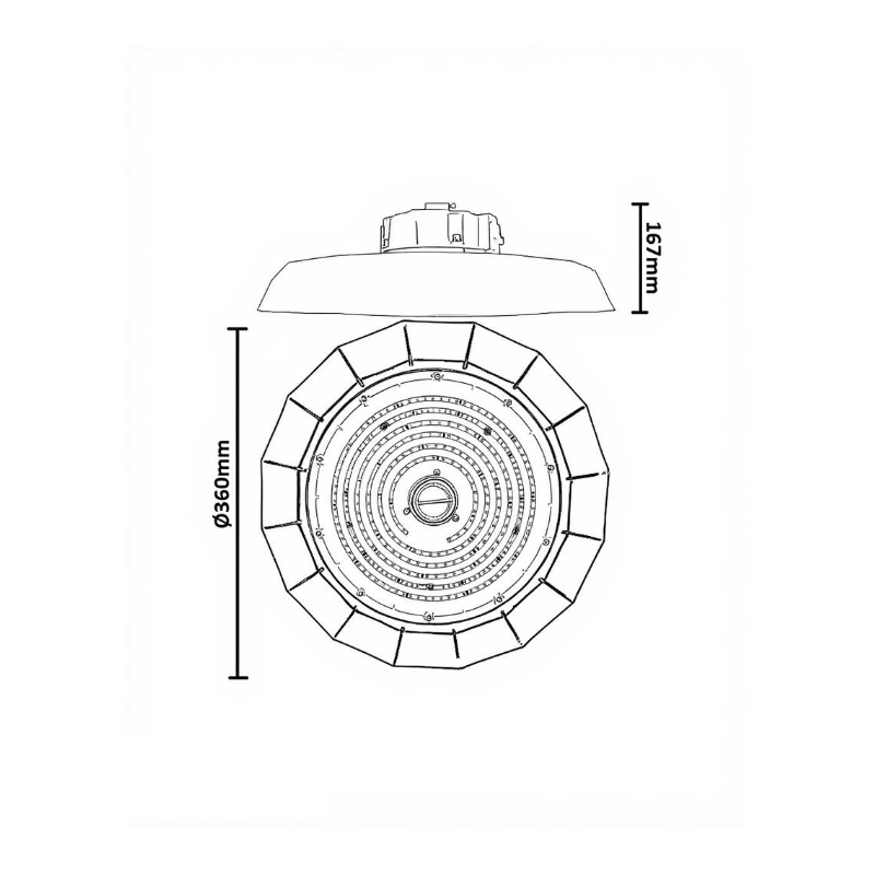 Campana LED UFO 200W-150W -100W SOSEN Driver - Dimable 1-10V - 170lm/w - IP65 6 años de garantía