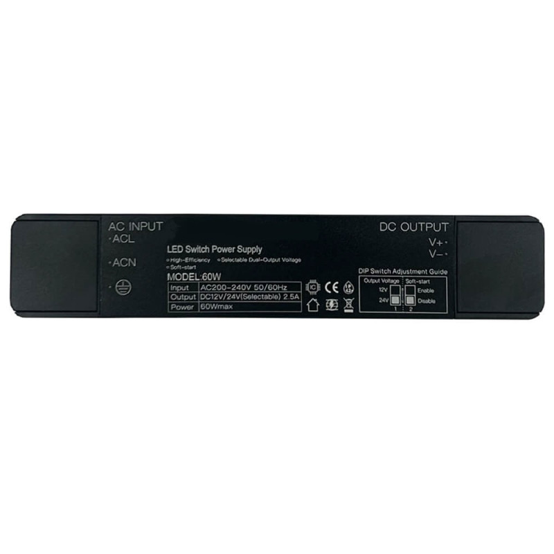 Fuente de Alimentación Slim 60W Salida Seleccionable 12V/24VDC IP42 2,5A