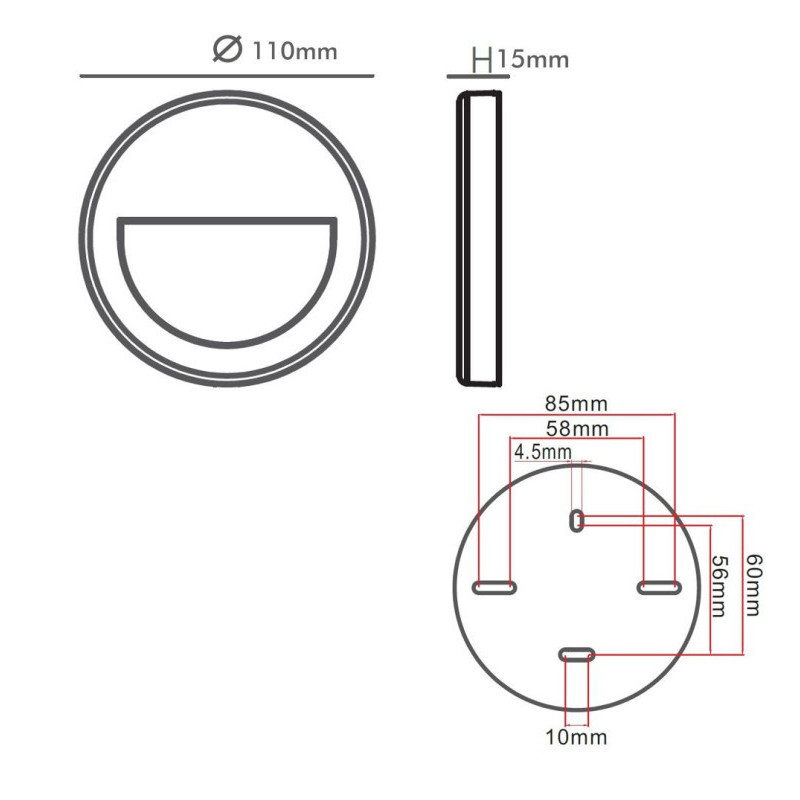 Baliza LED Slim 3W Circular Negro Superficie IP65