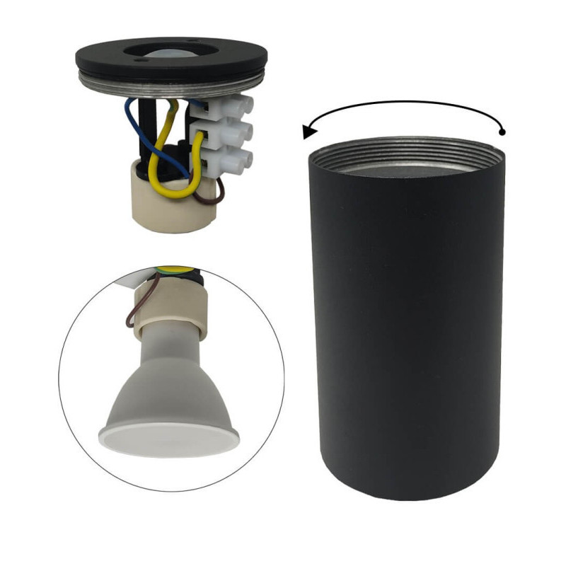 Aplique Techo LED Negro De Aluminio Para GU10 IP65