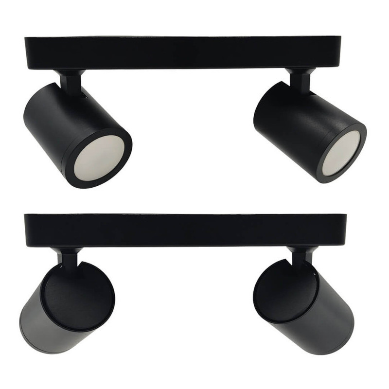Aplique doble de techo orientable negro para GU10 • Ledytec