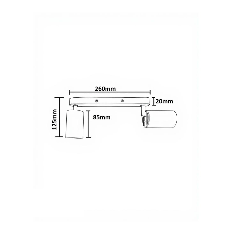Aplique de techo Orientable Negro Aluminio para 2 Lámpara GU10