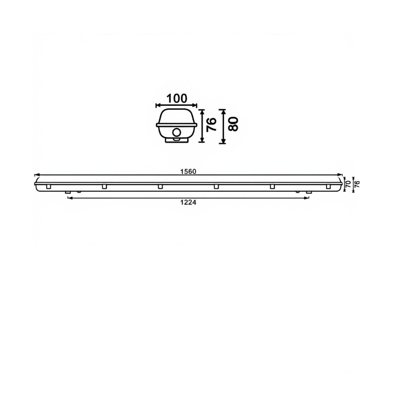 Pantalla estanca para dos tubos de LED IP65 150cm