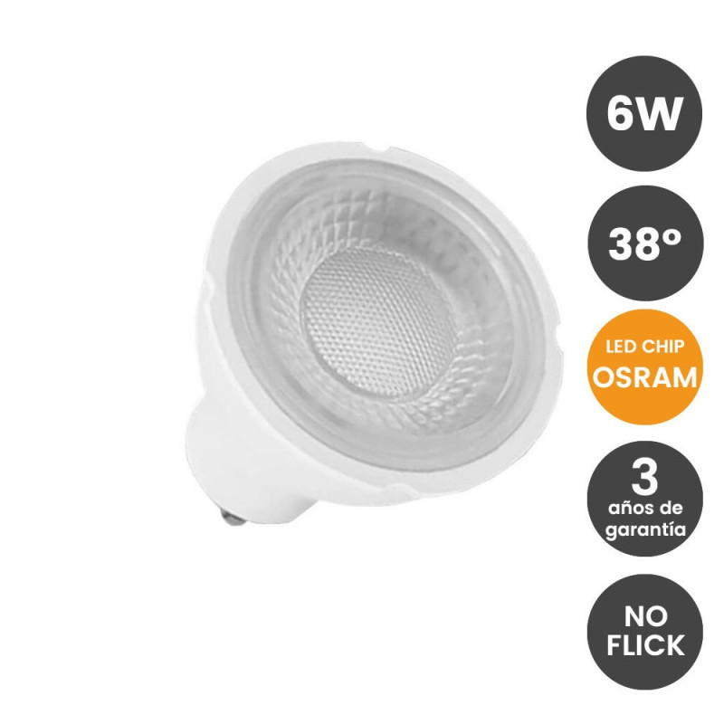 Dicroica LED 6W 38° GU10 - OSRAM CHIP - 3 Años de garantía