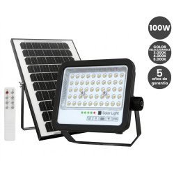 Foco Proyector LED Solar 100W Color Seleccionable Control Remoto IP65