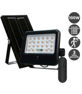 Foco Proyector LED Solar 100W Color Seleccionable Sensor PIR + Control Remoto IP65