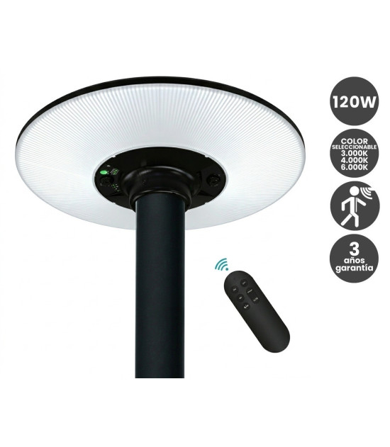 Farola LED Solar 120W SMD2835 Color Seleccionable Sensor PIR + Control Remoto IP65