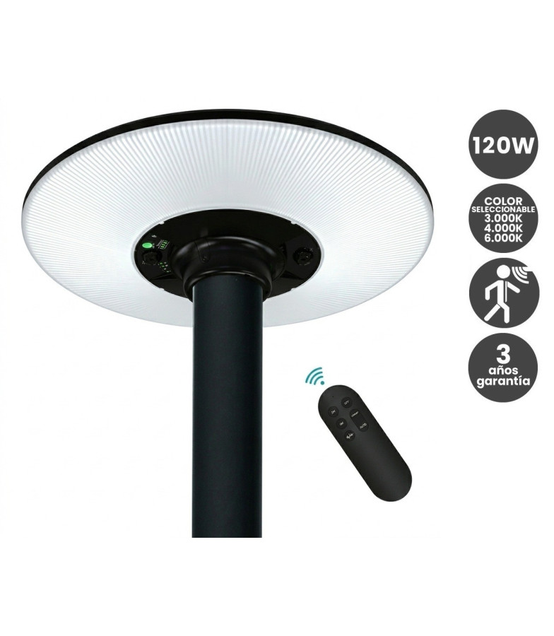 Farola LED Solar 120W SMD2835 Color Seleccionable Sensor PIR + Control Remoto IP65