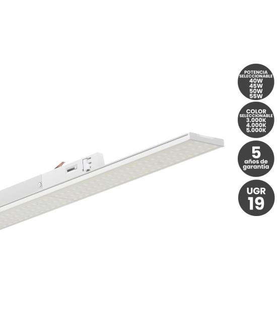 Lineal Led para Carril Trifásico 120cm 40W a 55W Color Seleccionable UGR19 90°