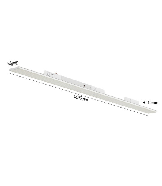 Lineal Led para Carril Trifásico 150cm 51W a 66W Color Seleccionable UGR19  90°
