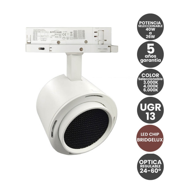 Foco LED Trifasico Optica Regulable 24-60º Color y Potencia Seleccionable 40W-26W UGR13