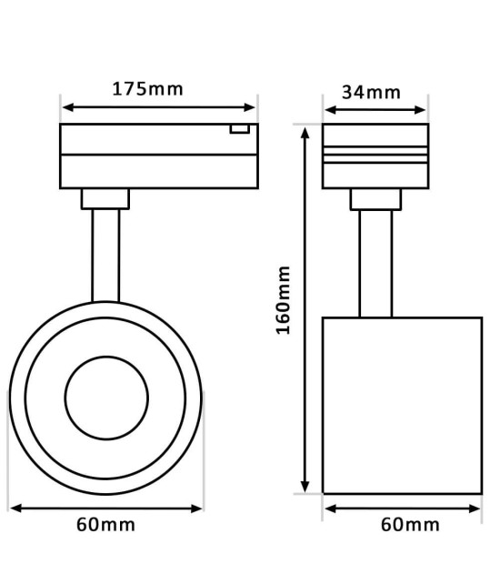 Foco LED Carril Monofásico Especial Panadería y Carnicería 40W-28W CRI+92 Bridgelux No Flicker Negro