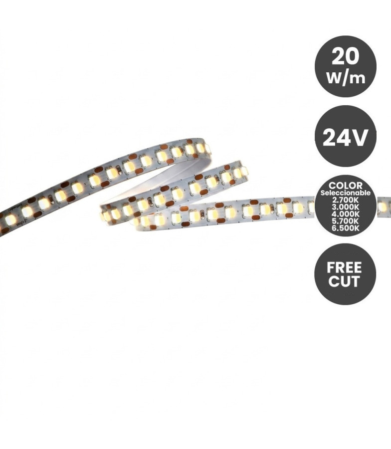 Tira LED 24V 20W/m 5 Temperaturas Seleccionables Free Cut 168 Led/m Rollo de 5 metros