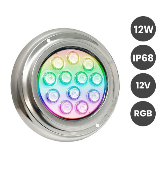 Lámpara LED RGB Sumergible 12W 12V IP68 Acero Inoxidable 316