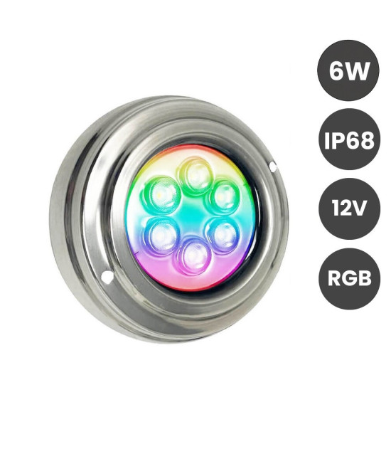 Lámpara LED RGB Sumergible 6W 12V IP68 Acero Inoxidable 316