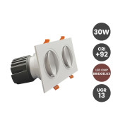 Foco Downlight Empotrable LED 30W Direccionable Blanco CRI+92 UGR13