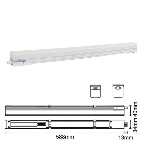 Regleta Lineal LED 60cm 18W 5CCT Interconectable 140 lm/W IP44