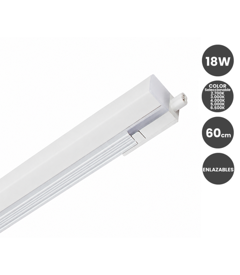 Regleta Lineal LED 60cm 18W 5CCT Interconectable 140 lm/W IP44