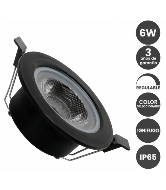 Foco Empotrable LED 6W Ignífugo Regulable TRIAC 3CCT IP65 36° Negro