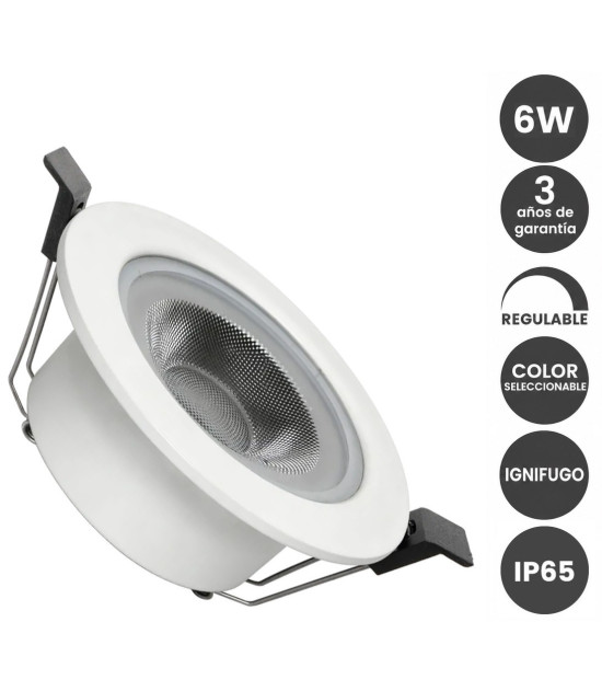 Foco Empotrable LED 6W Ignífugo Regulable TRIAC 3CCT IP65 36° Blanco