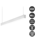 Lámpara lineal Colgante o Superficie LED 20W Interconexión lineal Color Seleccionable 60cm Blanco