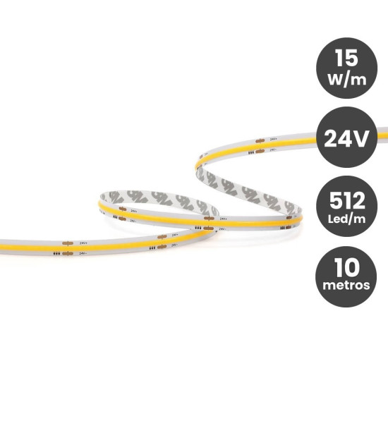 Tira LED COB 24V 15W/M  512 LED/m 10 metros CRI90 IP20