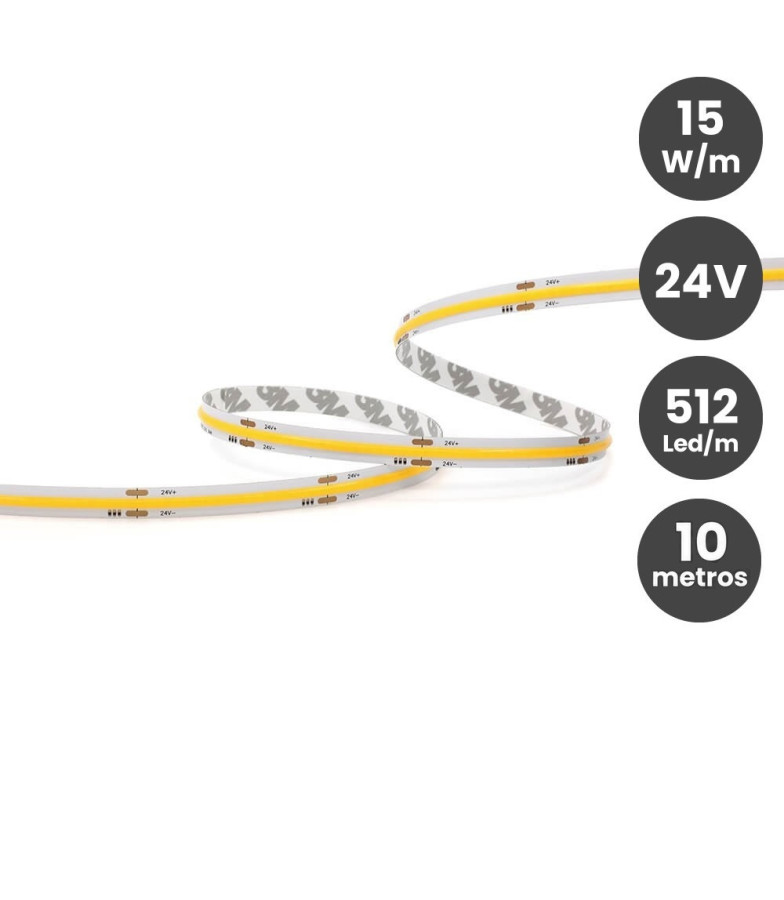 Tira LED COB 24V 15W/M  512 LED/m 10 metros CRI90 IP20