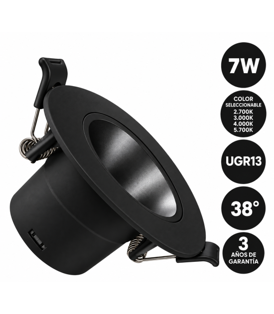 Empotrable LED 7W Circular Negro 4CCT UGR13