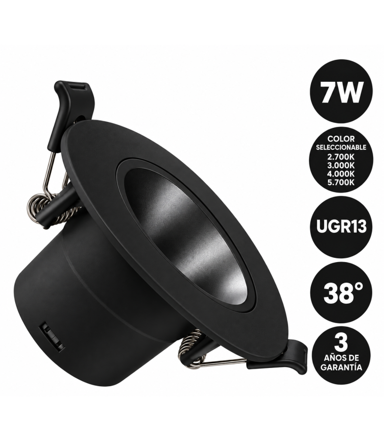 Empotrable LED 7W Circular Negro 4CCT UGR13