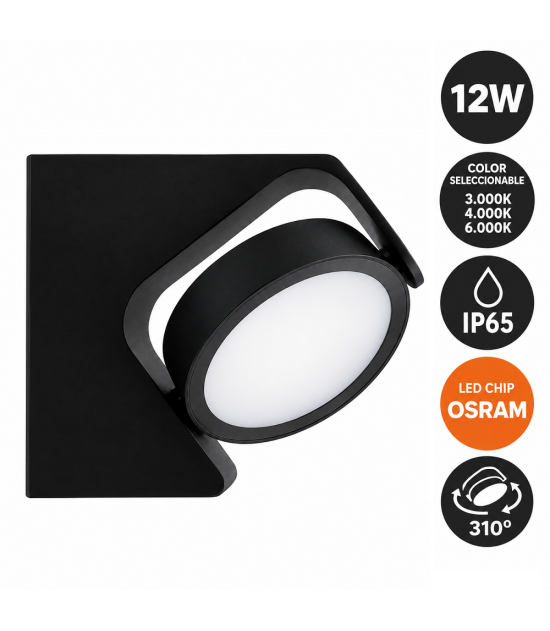 Aplique de Pared LED Orientable  12W Circular 3CCT  IP65 Chip OSRAM