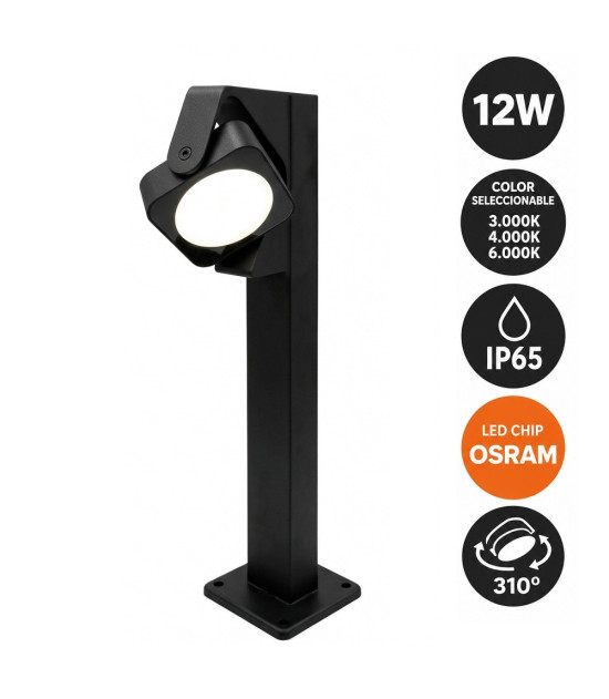 Baliza LED Orientable para Exterior  12W Cuadrada 3CCT IP65 Chip OSRAM 80cm