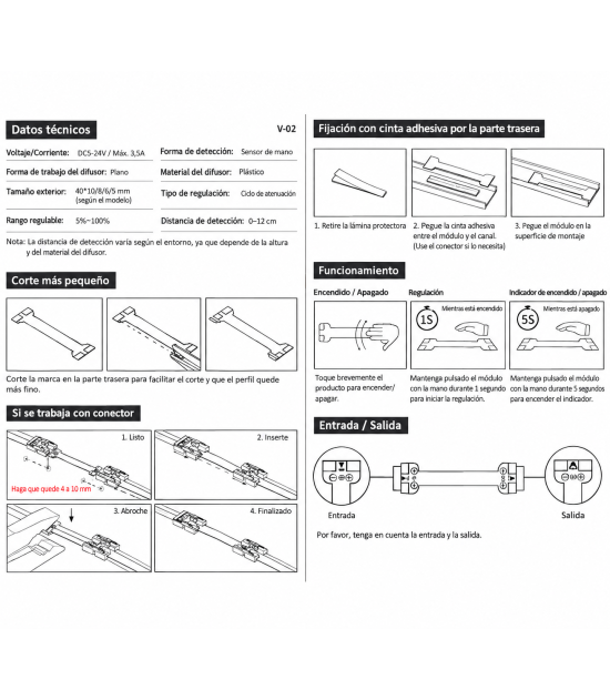 Interruptor + Sensor regulador táctil 5v - 12V - 24v para perfiles LED