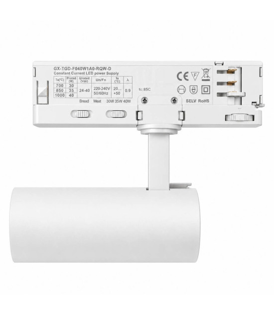Foco LED Carril Trifásico Especial Panadería o Carnicería 40W-30W CRI+92 Bridgelux No Flicker Blanco