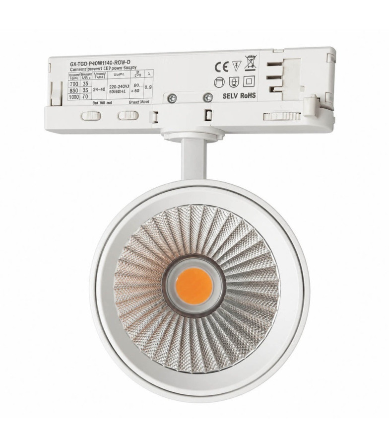 Foco LED Carril Trifásico Especial Panadería o Carnicería 40W-30W CRI+92 Bridgelux No Flicker Blanco