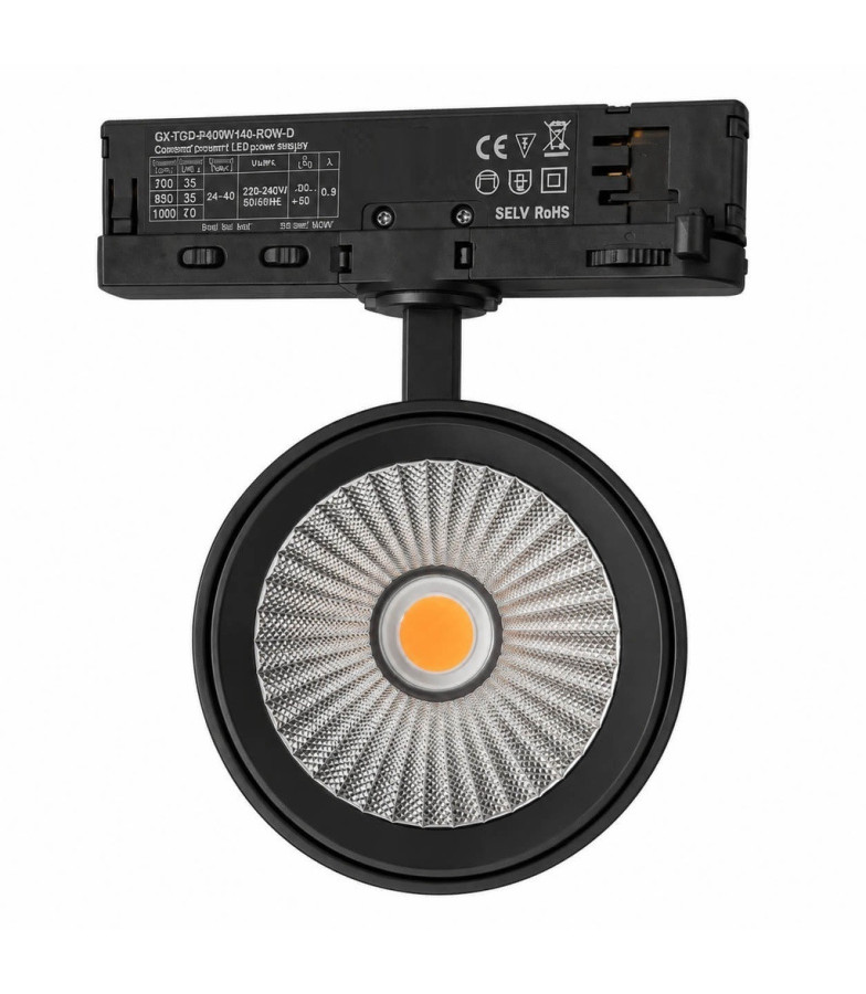 Foco LED Carril Trifásico Especial Panadería o Carnicería 40W-30W CRI+92 Bridgelux No Flicker Negro