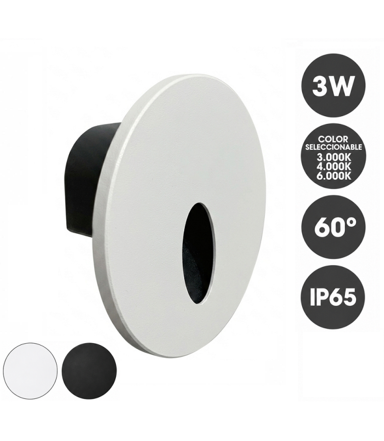Baliza Empotrable LED 3W 3CCT IP65 60° Circular para Interior y Exterior
