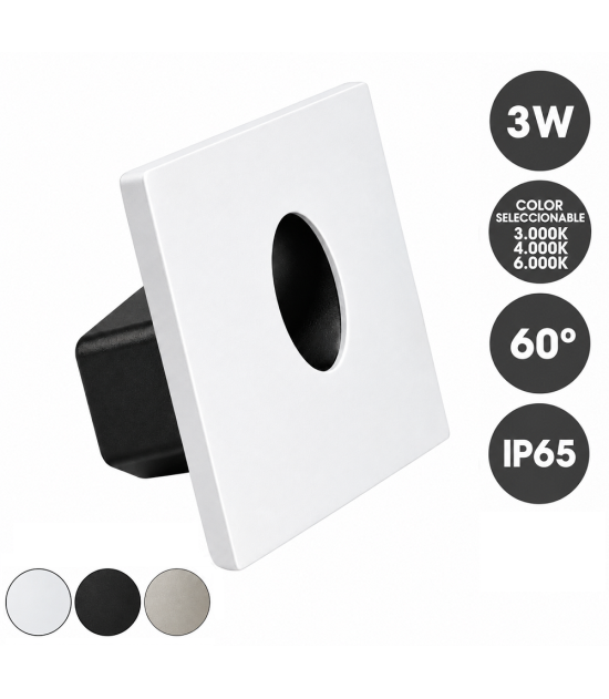 Baliza Empotrable LED 3W 3CCT IP65 60° Cuadrado para Interior y Exterior