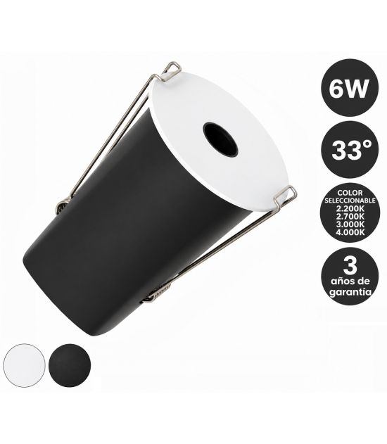 Foco Empotrable LED 6W Bridgelux 4CCT 33° Blanco y Negro