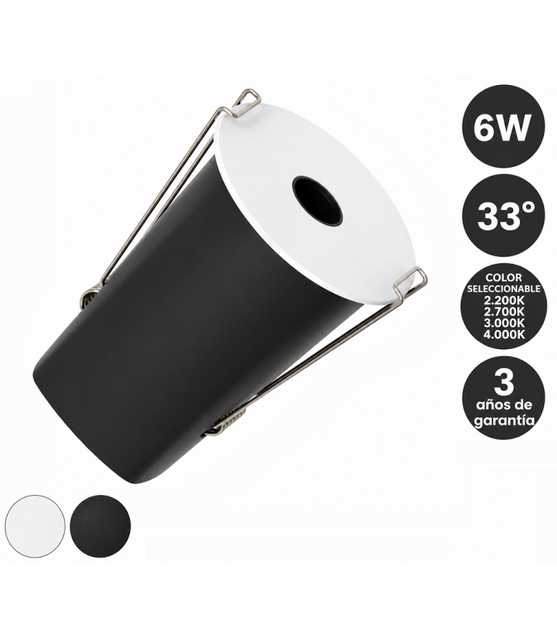 Foco Empotrable LED 6W Bridgelux 4CCT 33° Blanco y Negro