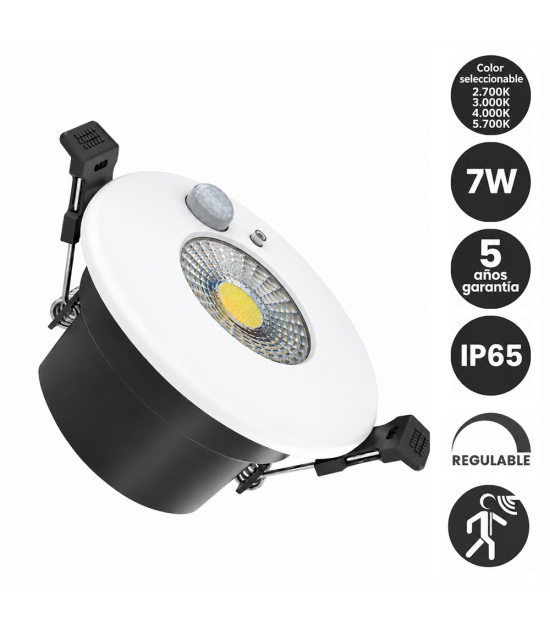 Empotrable LED 7W IP65 Color seleccionable y Sensor de movimiento PIR - Standard EN1363-1